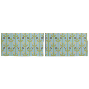 Retro Green en Blue Cute Folksy Floral Pattern Kussensloop