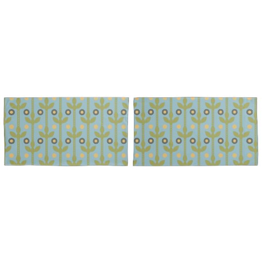 Retro Green en Blue Cute Folksy Floral Pattern Kussensloop (Voorkant-Set)