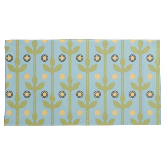 Retro Green en Blue Cute Folksy Floral Pattern Kussensloop (Voorkant-Rechts)