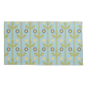 Retro Green en Blue Cute Folksy Floral Pattern Kussensloop (Achterkant-Links)