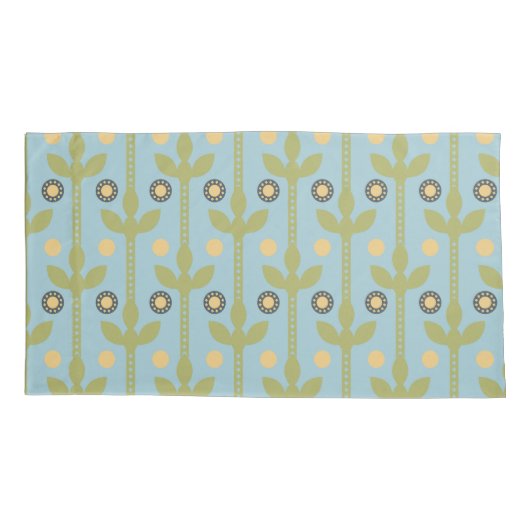 Retro Green en Blue Cute Folksy Floral Pattern Kussensloop (Achterkant-Links)