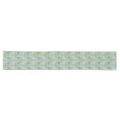 Retro Green en Blue Cute Folksy Floral Pattern Lange Tafelloper (Horizontaal)