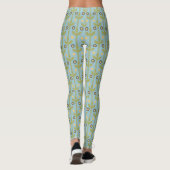 Retro Green en Blue Cute Folksy Floral Pattern Leggings (Achterkant)