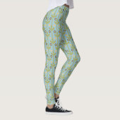 Retro Green en Blue Cute Folksy Floral Pattern Leggings (Rechts)