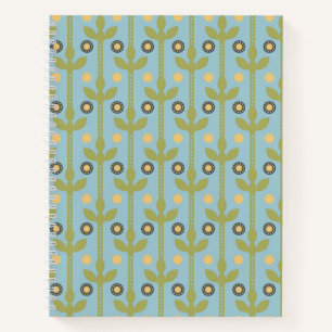 Retro Green en Blue Cute Folksy Floral Pattern Notitieboek