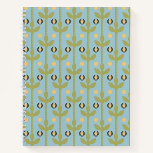 Retro Green en Blue Cute Folksy Floral Pattern Notitieboek (Voorkant)