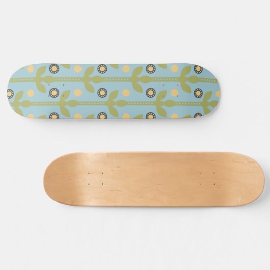 Retro Green en Blue Cute Folksy Floral Pattern Persoonlijk Skateboard (Horizontaal)
