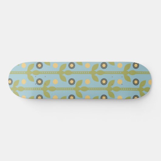 Retro Green en Blue Cute Folksy Floral Pattern Persoonlijk Skateboard (Horizontaal)