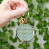 Retro Green en Blue Cute Folksy Floral Pattern Sleutelhanger (Hand)