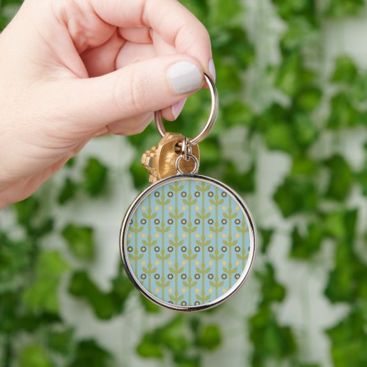 Retro Green en Blue Cute Folksy Floral Pattern Sleutelhanger (Hand)