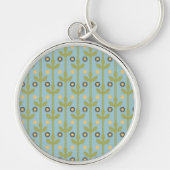 Retro Green en Blue Cute Folksy Floral Pattern Sleutelhanger (Voorkant)