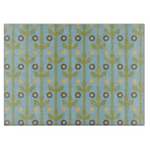 Retro Green en Blue Cute Folksy Floral Pattern Snijplank