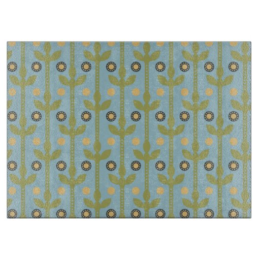 Retro Green en Blue Cute Folksy Floral Pattern Snijplank (Voorkant)