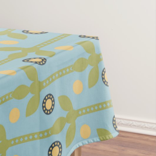 Retro Green en Blue Cute Folksy Floral Pattern Tafelkleed (Voorbeeld)