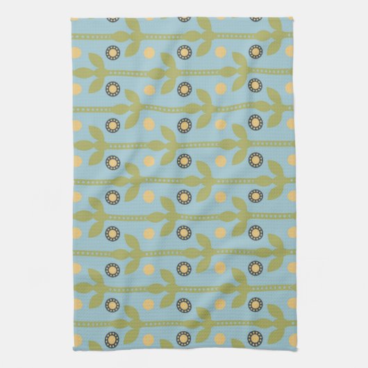 Retro Green en Blue Cute Folksy Floral Pattern Theedoek (Verticaal)
