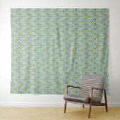Retro Green en Blue Cute Folksy Floral Pattern Wandkleed (In Situ (horizontaal))