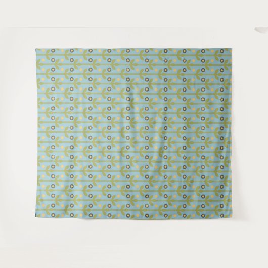 Retro Green en Blue Cute Folksy Floral Pattern Wandkleed (Voorkant (horizontaal))