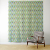 Retro Green en Blue Cute Folksy Floral Pattern Wandkleed (In situ)