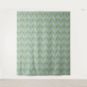 Retro Green en Blue Cute Folksy Floral Pattern Wandkleed (Voorkant)
