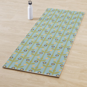 Retro Green en Blue Cute Folksy Floral Pattern Yogamat