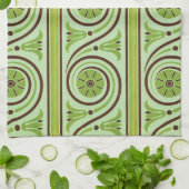 Retro Green en Brown Floral Pattern Kitchen Towel Theedoek (Gevouwen)