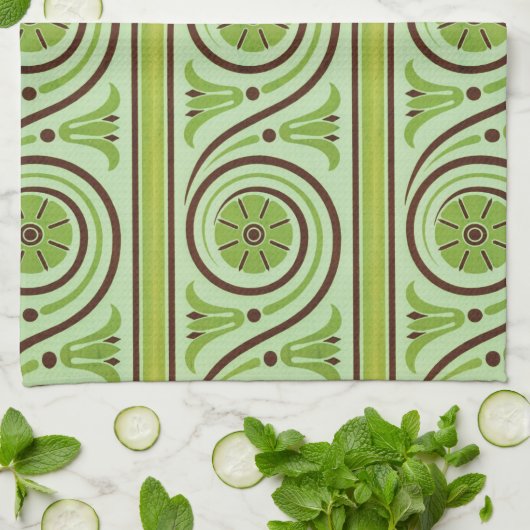 Retro Green en Brown Floral Pattern Kitchen Towel Theedoek (Gevouwen)