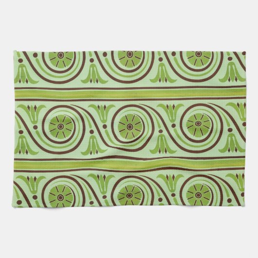 Retro Green en Brown Floral Pattern Kitchen Towel Theedoek (Horizontaal)