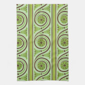 Retro Green en Brown Floral Pattern Kitchen Towel Theedoek (Verticaal)