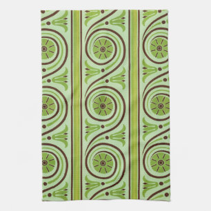 Retro Green en Brown Floral Pattern Kitchen Towel Theedoek