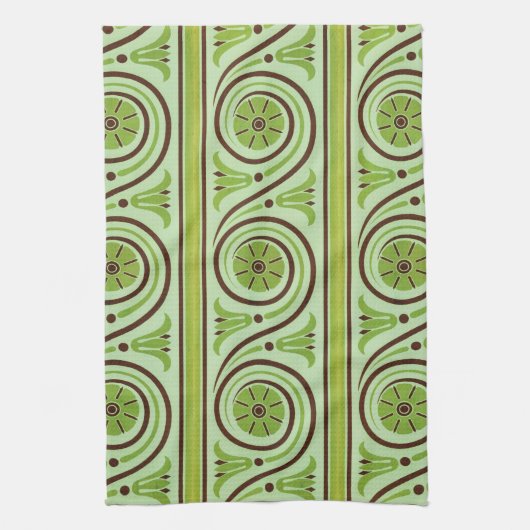 Retro Green en Brown Floral Pattern Kitchen Towel Theedoek (Verticaal)