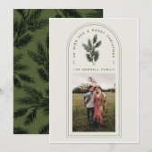 Retro Green en Cream Arch met Pine Branch Foto Feestdagenkaart (Voorkant / Achterkant)
