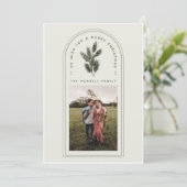 Retro Green en Cream Arch met Pine Branch Foto Feestdagenkaart (Staand voorkant)