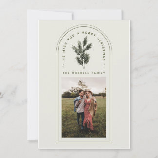 Retro Green en Cream Arch met Pine Branch Foto Feestdagenkaart