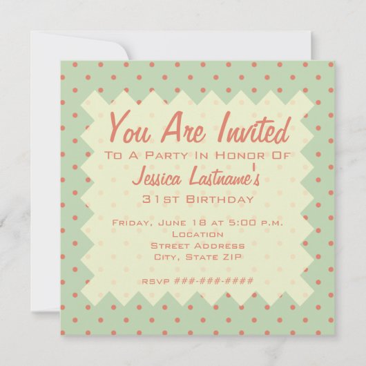 Retro Green en Melon Dot Invitation Kaart (Voorkant)