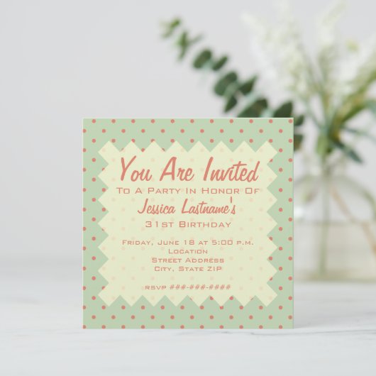 Retro Green en Melon Dot Invitation Kaart (Staand voorkant)
