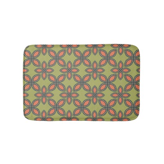 Retro Green en Oranje Abstract Floral Pattern Badmat (Voorkant)