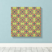Retro Green en Oranje Abstract Floral Pattern Canvas Afdruk (Insitu (Houten vloer))