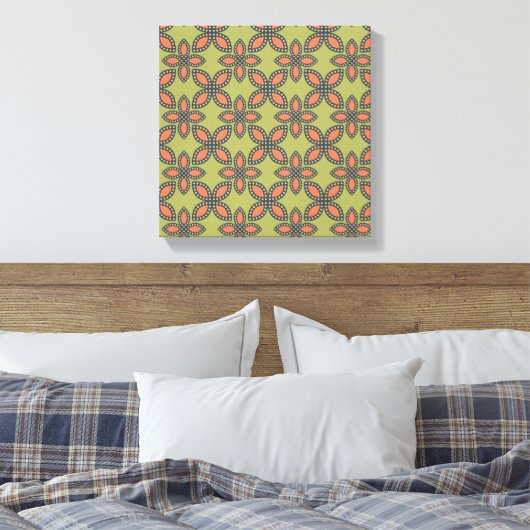 Retro Green en Oranje Abstract Floral Pattern Canvas Afdruk (Insitu (Slaapkamer))
