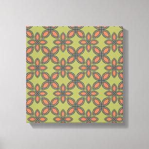 Retro Green en Oranje Abstract Floral Pattern Canvas Afdruk