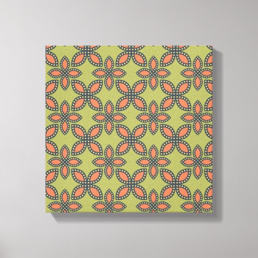 Retro Green en Oranje Abstract Floral Pattern Canvas Afdruk (Voorkant)