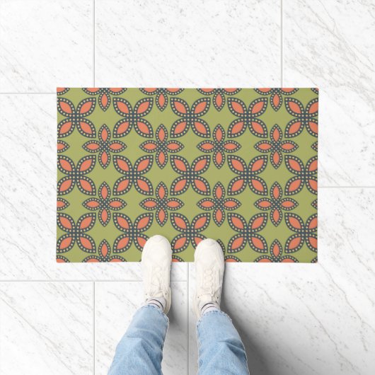 Retro Green en Oranje Abstract Floral Pattern Deurmat (Binnen)