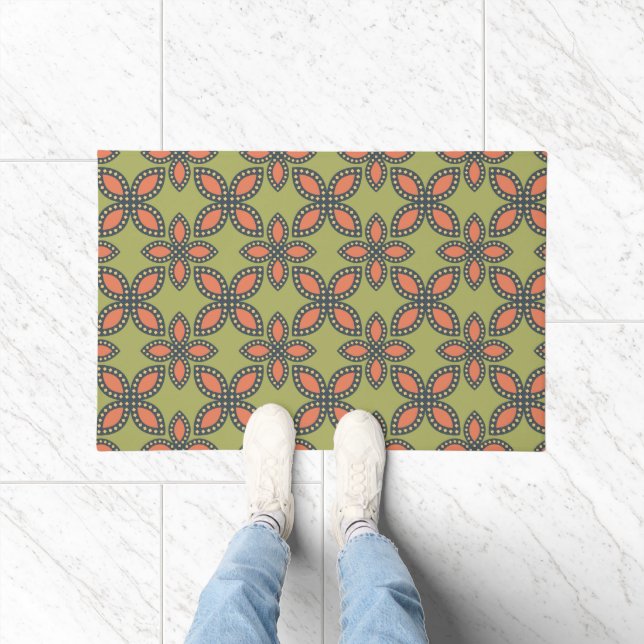 Retro Green en Oranje Abstract Floral Pattern Deurmat (Binnen)