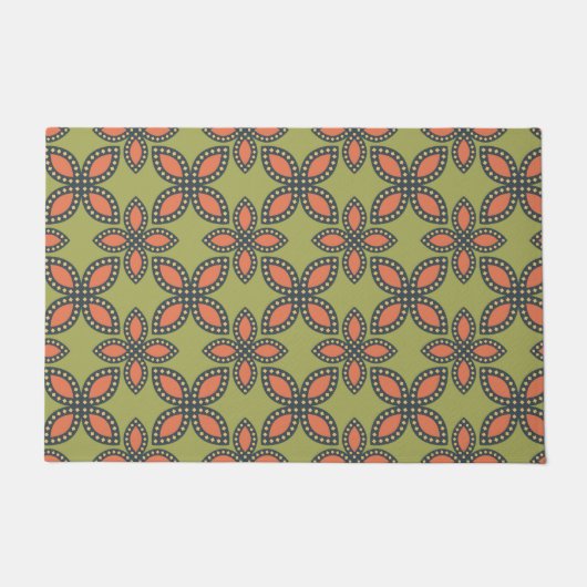 Retro Green en Oranje Abstract Floral Pattern Deurmat (Voorkant)