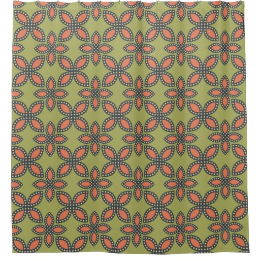 Retro Green en Oranje Abstract Floral Pattern Douchegordijn (Voorkant)