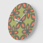 Retro Green en Oranje Abstract Floral Pattern Grote Klok (Hoek)
