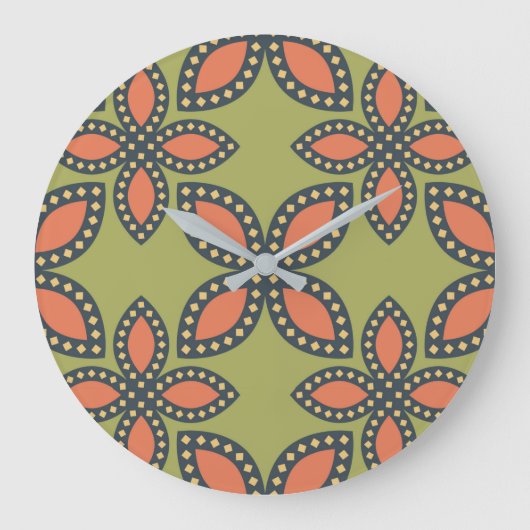 Retro Green en Oranje Abstract Floral Pattern Grote Klok (Voorkant)