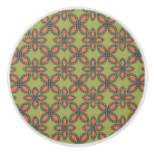 Retro Green en Oranje Abstract Floral Pattern Keramische Knop (Voorkant)