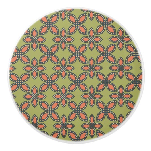 Retro Green en Oranje Abstract Floral Pattern Keramische Knop (Voorkant)