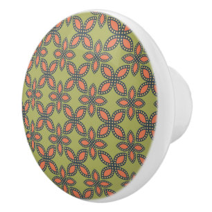Retro Green en Oranje Abstract Floral Pattern Keramische Knop