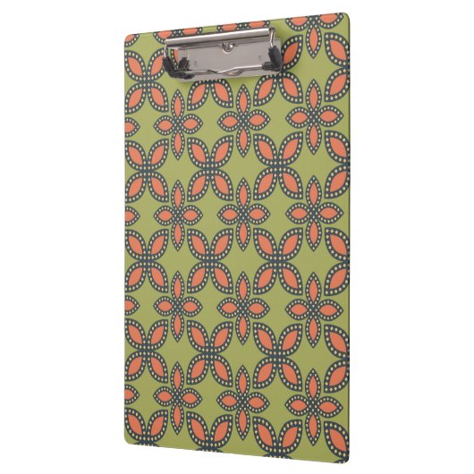 Retro Green en Oranje Abstract Floral Pattern Klembord (Links)